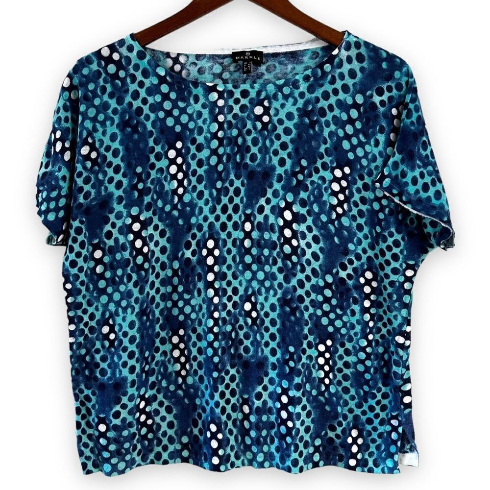 Marble‎ blue abstract print short sleeve top size L